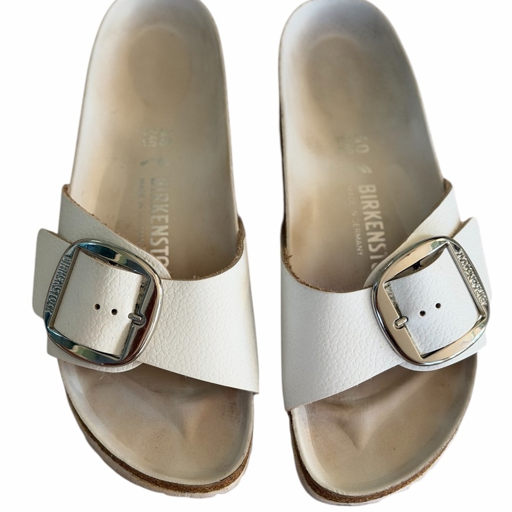 Birkenstock MADRID White Sandals with Metallic Buckle - Picture 9 of 10